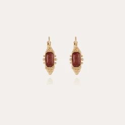 Gas Bijoux Serti Talisman earrings small size gold - Red Jasper^Femme Boucles D'oreilles