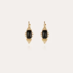 Gas Bijoux Serti Talisman earrings small size gold - Black Basalt^Femme Boucles D'oreilles|Boucles D'oreilles