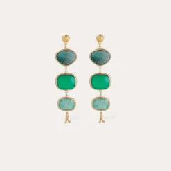 Gas Bijoux Silene earrings gold - Blue Apatite, Green Onyx & Amazonite^Femme Boucles D'oreilles