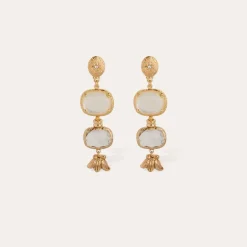 Gas Bijoux Silene earrings gold - White Mother-of-pearl & Crystal^Femme Boucles D'oreilles