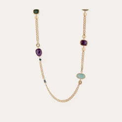 Gas Bijoux Silene long necklace gold - Blue Apatite, Amethyst, & Serpentine^Femme Sautoirs