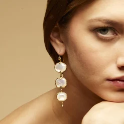 Gas Bijoux Silene mother-of-pearl earrings gold - White Mother-of-pearl^Femme Boucles D'oreilles