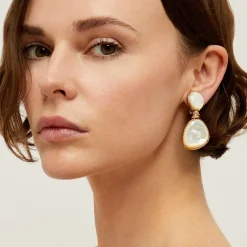 Gas Bijoux Silia earrings gold - White Mother-of-pearl^Femme Boucles D'oreilles