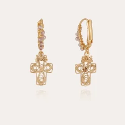 Gas Bijoux Tao Croix Yuca beads earrings gold^Femme Boucles D'oreilles