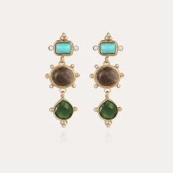 Gas Bijoux Tiki 3 earrings gold - Turquoise, Grey Marble &^Femme Boucles D'oreilles