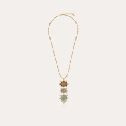Gas Bijoux Tiki 3 rows necklace gold - Wood, & Green Quartz^Femme Colliers