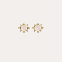 Gas Bijoux Tiki studs earrings small size gold - White Mother-of-pearl^Femme Boucles D'oreilles