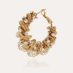 Gas Bijoux Tourbillon strass hoop earrings large size gold^Femme Boucles D'oreilles